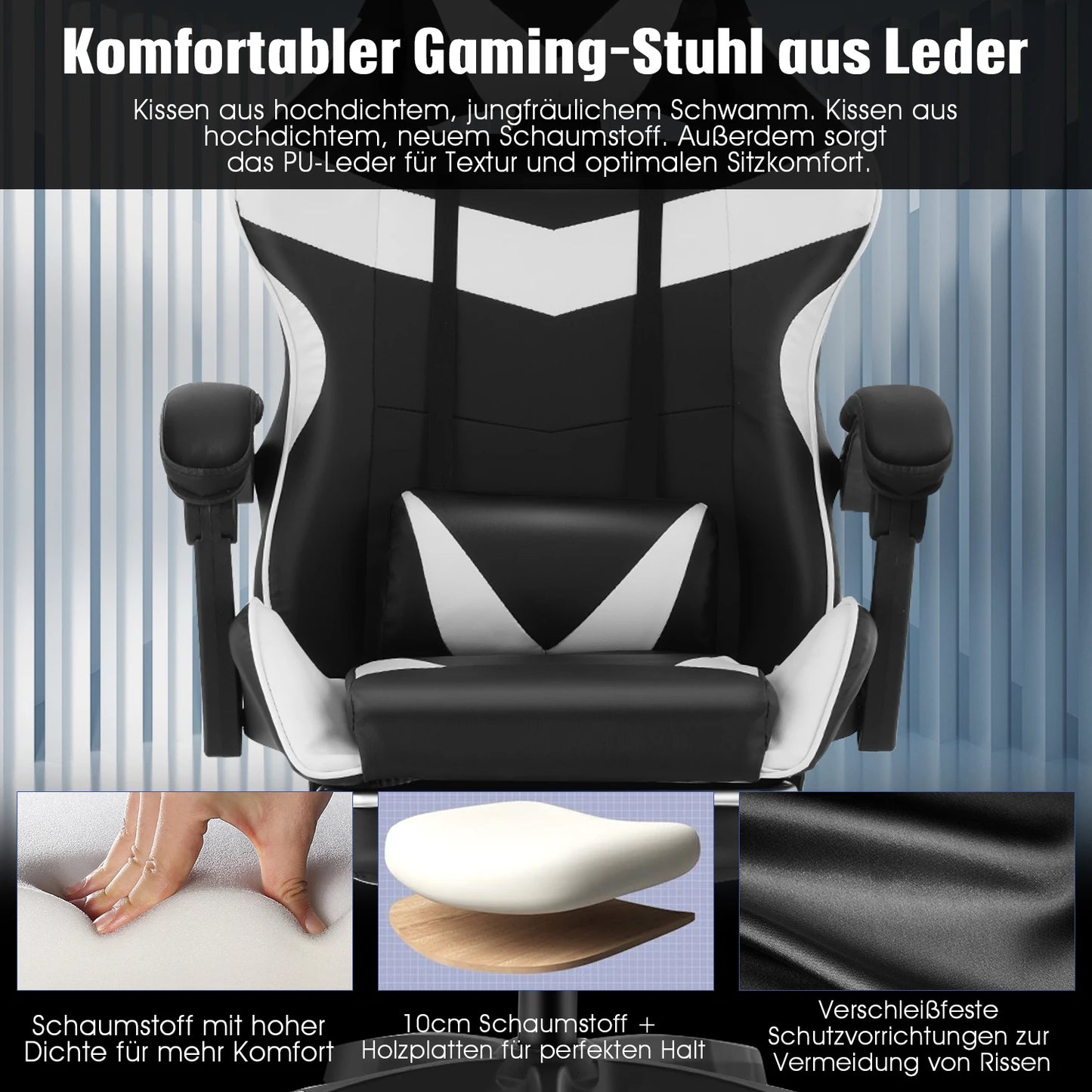 Fauteuil Gaming Ergonomique avec Massage – Siège Réglable, Support Lombaire & Dossier Inclinable