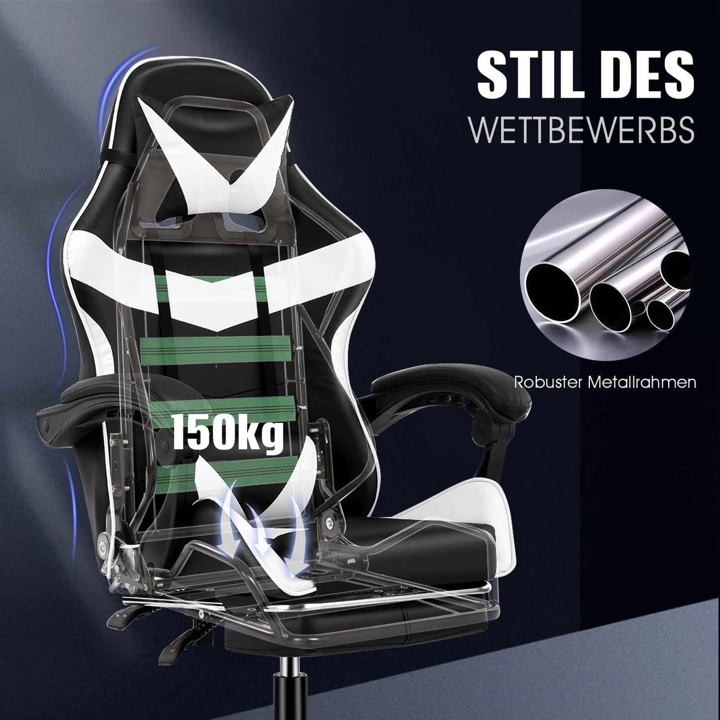 Fauteuil Gaming Ergonomique avec Massage – Siège Réglable, Support Lombaire & Dossier Inclinable