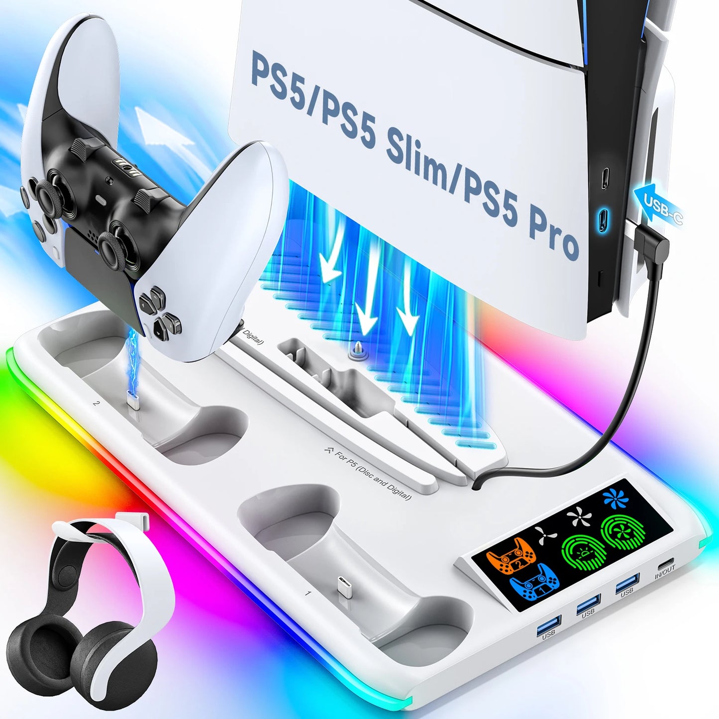 🎮 Support Multifonction pour PS5 – Refroidissement, Charge & Organisation