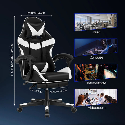 Fauteuil Gaming Ergonomique avec Massage – Siège Réglable, Support Lombaire & Dossier Inclinable