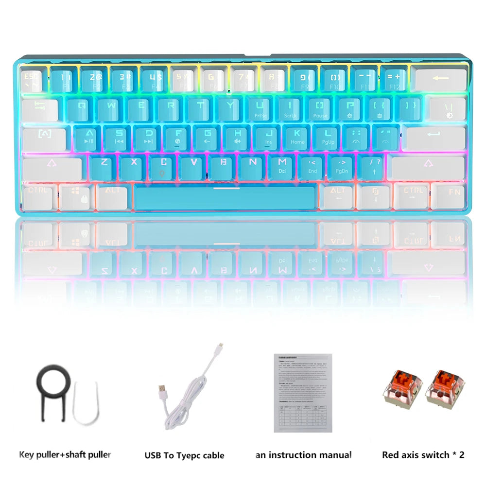 Clavier Mécanique Gaming 60% – MUCAI MK61 – Switch Rouge, Hot-Swap, RGB Personnalisable, USB-C Détachable