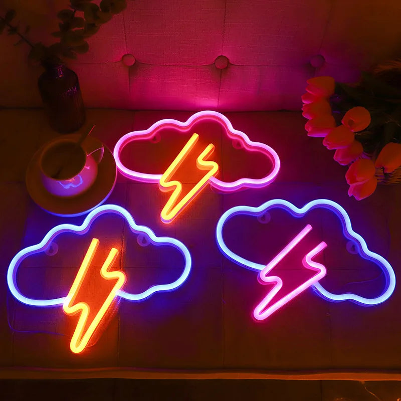Lampe Néon Nuage & Éclair – Ambiance Gaming & Déco Électrisante